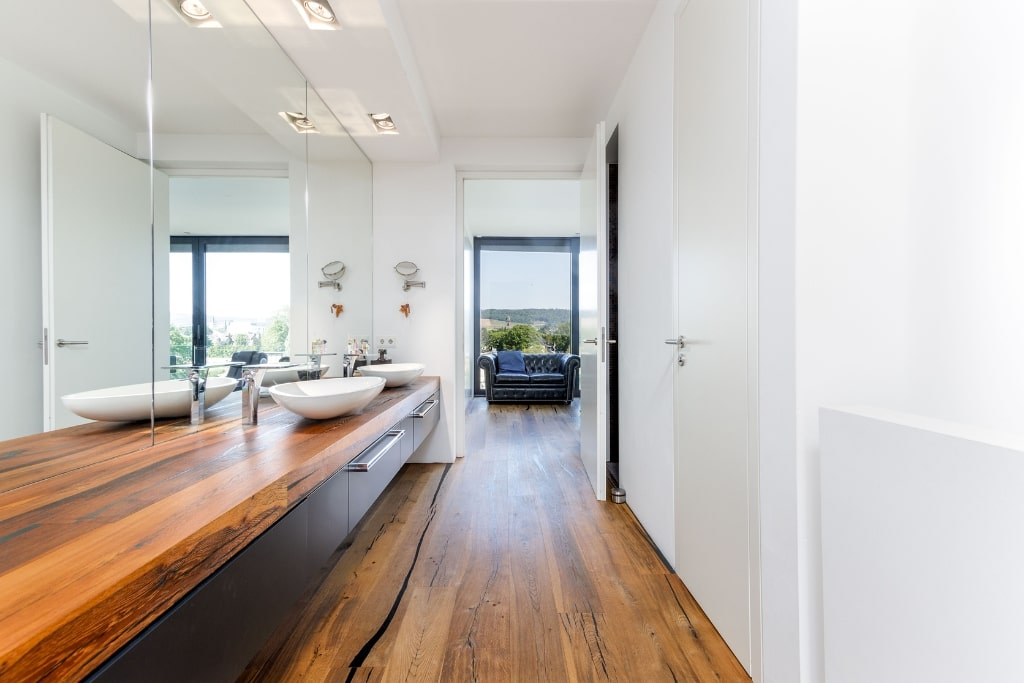 Das Badezimmer eines Einfamilienhauses in Trier.